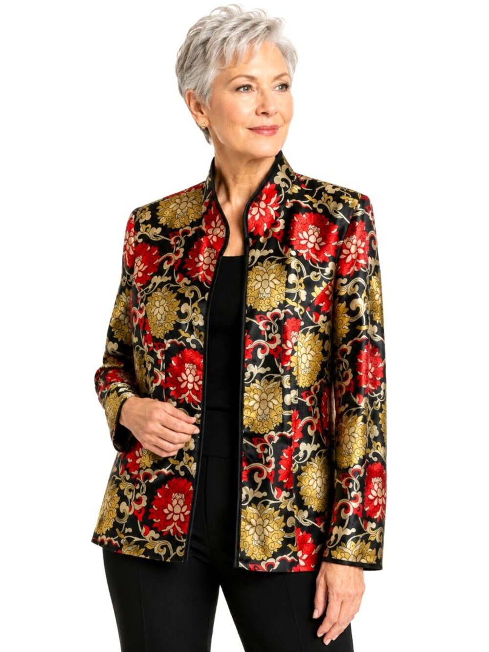 SL Fashions Satin Print Mandarin Style Jacket NWT